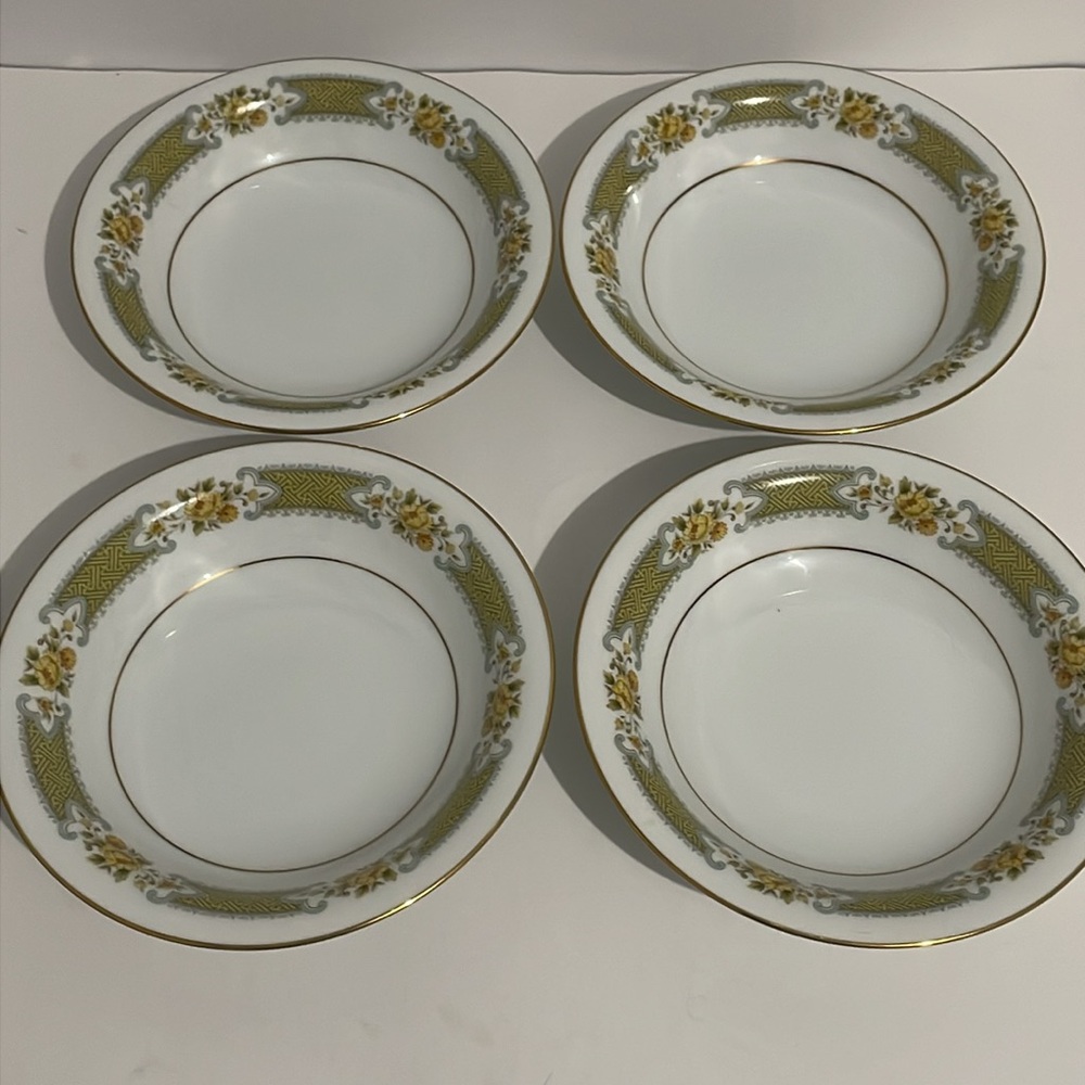 Noritake Autumn Rose Yellow Floral Cereal Soup Bowls Lot of 4 Nitto Ware Vintage